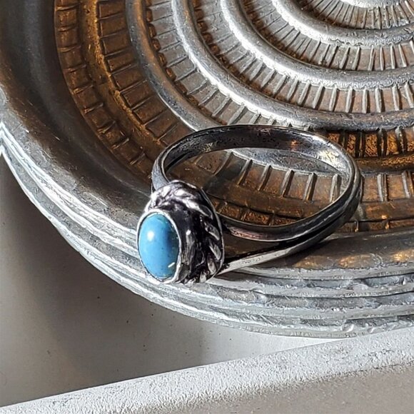 Artisan India Blue Turquoise 925 Sterling Silver Plated Gemstone Ring Size 8 - Picture 4 of 7